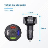 Bộ sạc nhanh QC 3.0 gắn tẩu ô tô 4 cổng USB thiết kế hiện đại bám chắc ổ cắm