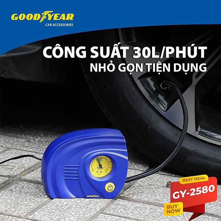 Bơm Lốp Xe Ô Tô GOODYEAR GY-2580 Thiết Kế Hiện Đại Nhập Khẩu Nguyên Chiếc