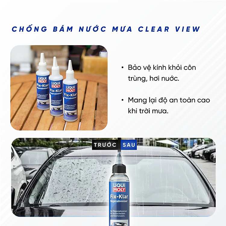 Cải thiện khả năng quan sát tức thì bằng cách sử dụng dung dịch chống bám nước mưa Liqui Moly 1590