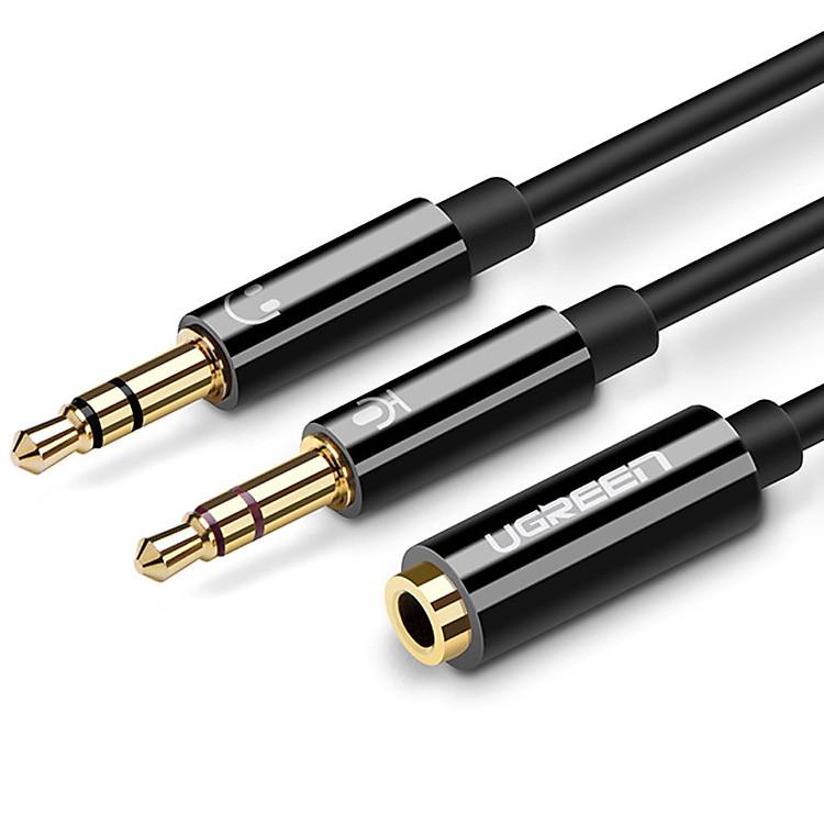 Cáp âm thanh UGREEN AV140 chính hãng chuyển từ cổng 3.5mm female sang 2 male mic và loa mạ vàng