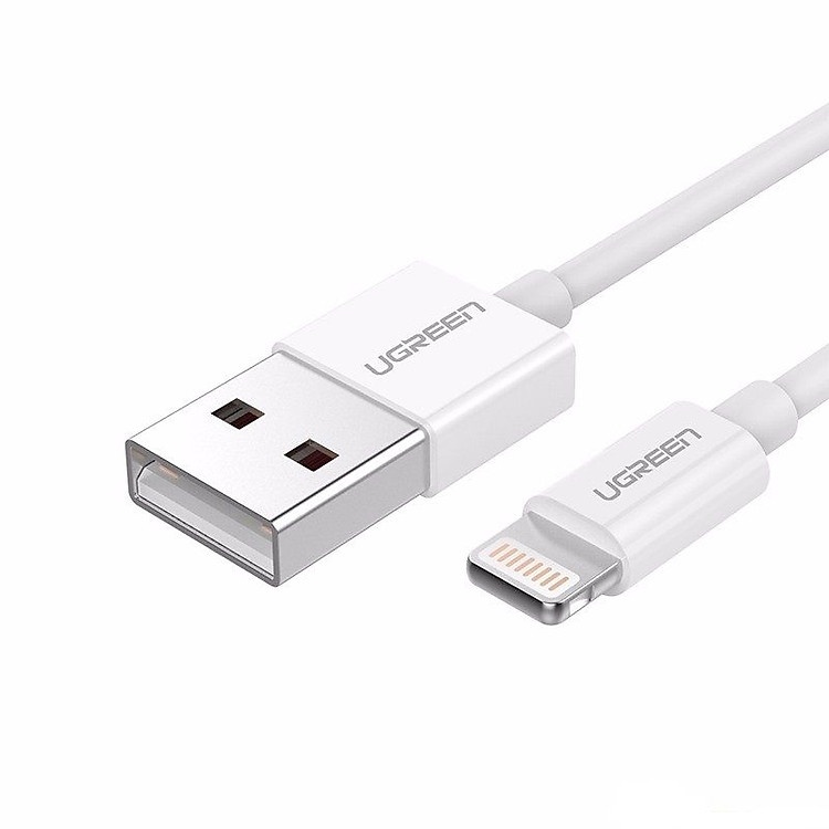 Cáp Lightning ra USB Ugreen 0.5m mạ Nickel trắng tiêu chuẩn chính hãng quốc tế