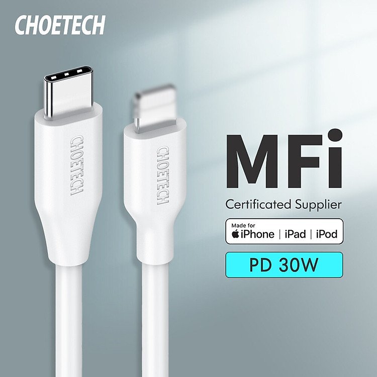 Cáp sạc Choetech IP0040 chuẩn MFi sạc nhanh 30W PD 3.0 dài 120cm chuyên dụng cho iPhone