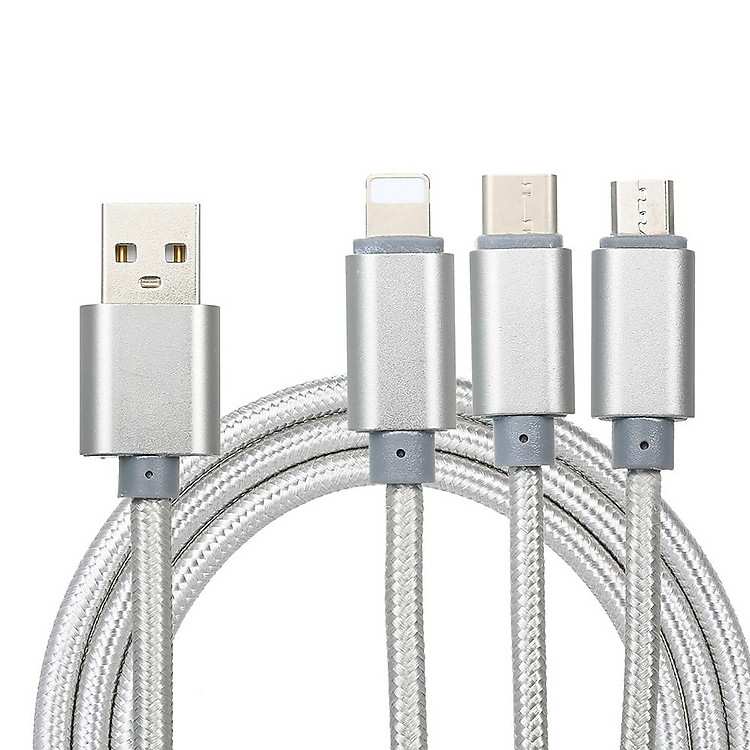 Cáp sạc nhanh 3 đầu đa năng thiết kế tinh tế chính hãng dành cho Samsung và Apple