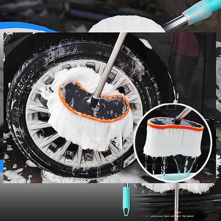 Cây lau rửa xe ô tô cán dài inox thiết kế hiện đại sợi lau dày dặn bền bỉ theo thời gian