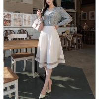 Chân váy xòe lưới cao cấp phong cách tiểu thư ba màu sắc linh hoạt cho tiệc và công sở