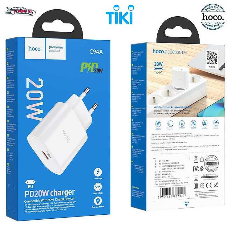 Cốc sạc nhanh PD 20W Hoco C94A chính hãng thiết kế thông minh an toàn tuyệt đối