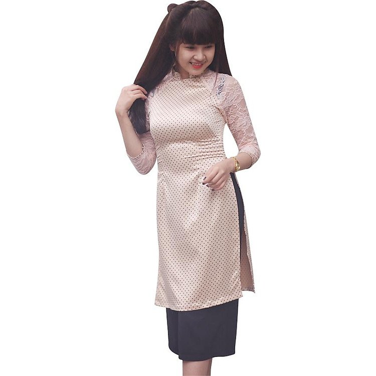Combo 2 Áo Dài Lụa Chấm Bi FATRALY Màu Nude Đa Dạng Kích Thước Cho Mọi Phụ Nữ