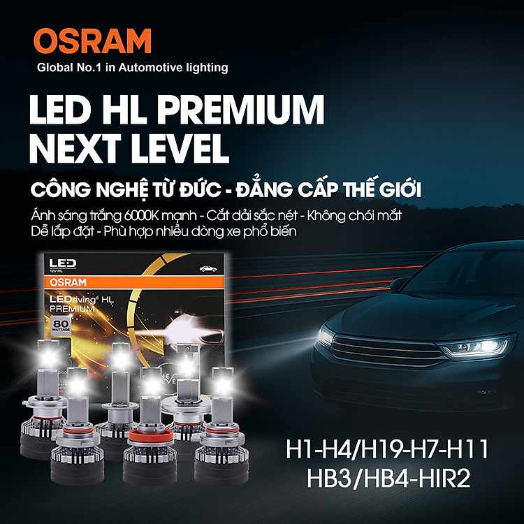 Combo 2 Bóng Đèn Led HL Premium Next Level OSRAM Chân H1 H4 H7 H11 Tăng Sáng Mạnh Mẽ