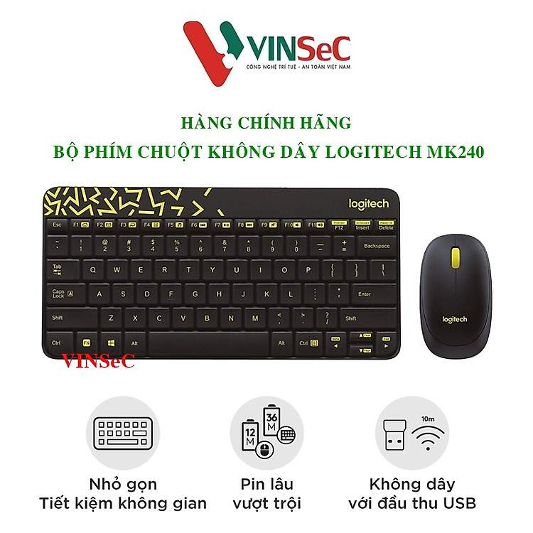Combo bàn phím chuột Logitech MK240 Nano không dây nhỏ gọn đa năng cho laptop và máy tính
