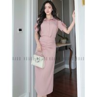 Đắm chìm trong vẻ đẹp của set áo váy dài hồng tay hoa NGADO thiết kế độc quyền