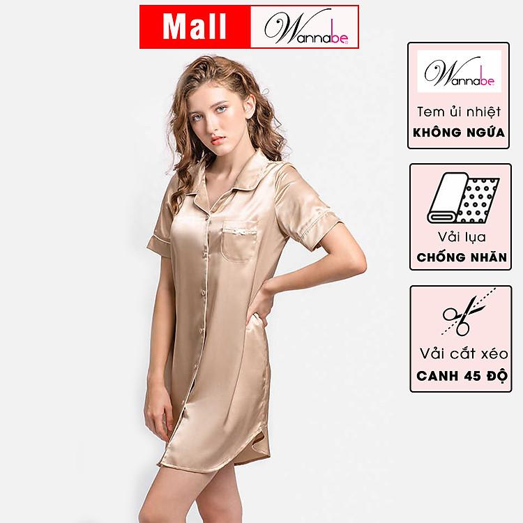 Đầm ngủ satin lụa WANNABE DN611 kiểu dáng pijama sang trọng tinh tế trong từng đường kim mũi chỉ