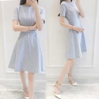 Đầm nữ dáng xòe họa tiết kẻ sọc trẻ trung chất thun co giãn cao cấp hiệu D83