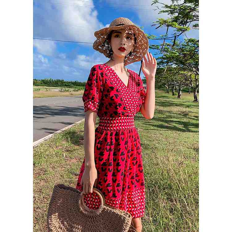 Đầm nữ dáng xòe họa tiết thổ cẩm vintage MX012 chất dày đẹp phù hợp đi biển chụp ảnh