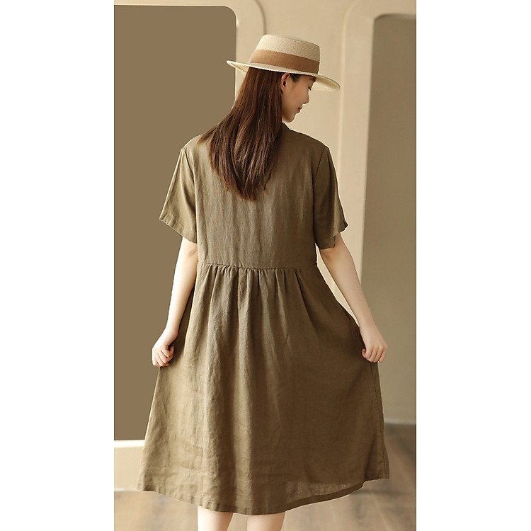 Đầm thiết kế nữ form suông rộng vải Linen mịn mát da mã sản phẩm mới DA215
