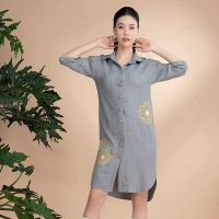 Đầm xô lụa xám thêu thanh lịch mã LM022427 lựa chọn hoàn hảo cho quý cô