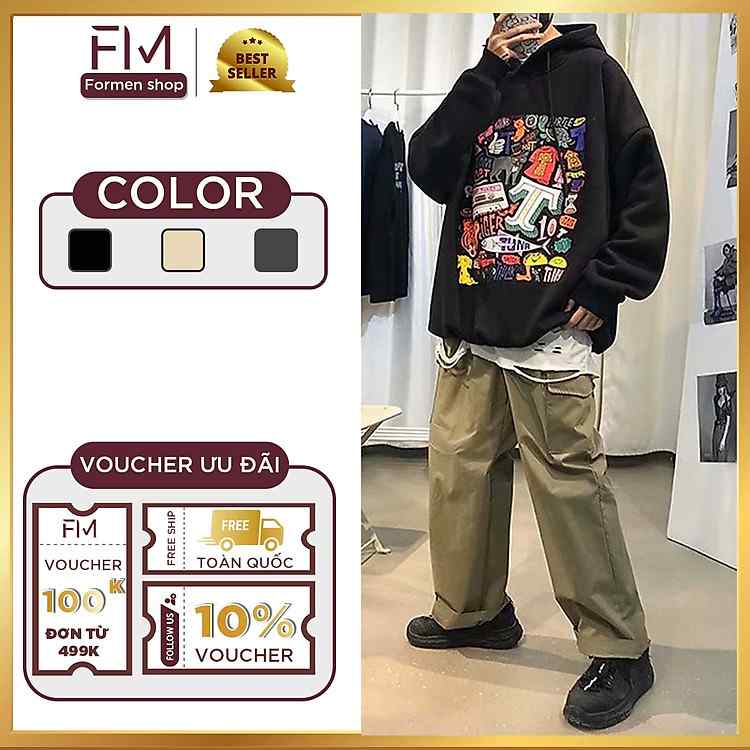 Đẳng cấp áo hoodie Unisex in hoạt hình Hàn Quốc form rộng FORMEN SHOP FMGV034