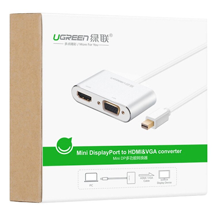 Đầu Chuyển Mini DisplayPort To HDMI VGA Ugreen 20421 Công Nghệ Chip Xử Lý Tín Hiệu Thông Minh