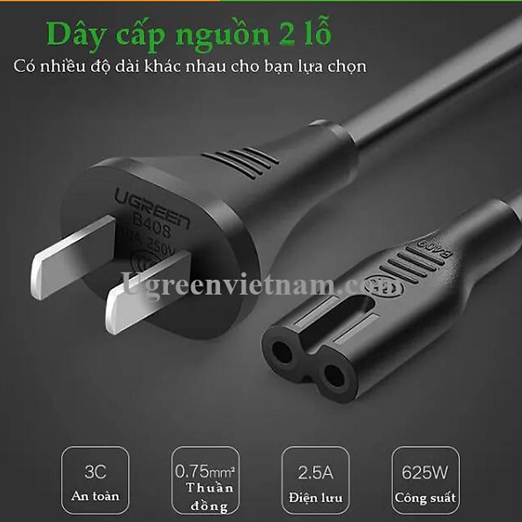 Dây nguồn adapter laptop số 8 Ugreen 159OL40312CD dài 1m thiết kế gọn gàng dễ dàng mang theo