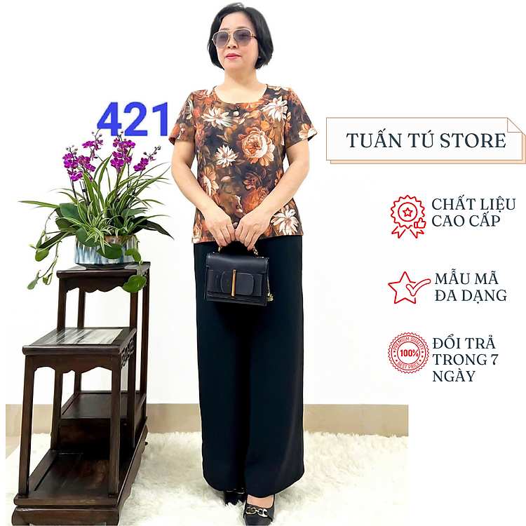 Đồ bộ nữ trung niên lụa Hàn Châu cao cấp siêu mềm siêu mát thiết kế thời thượng