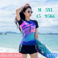 Đồ bơi nữ size lớn KT110 thiết kế hai mảnh khóa kéo trước thun bơi cao cấp dày dặn