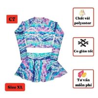 Đồ bơi tay dài nữ Kiên Lửa cho bé gái 40-50kg chân váy cạp cao thiết kế hiện đại kín đáo