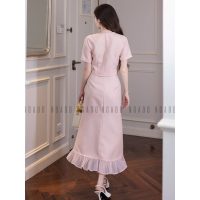 Đổi mới tủ đồ với set áo váy nữ hồng phối cổ nơ trắng NGADO đầy ấn tượng