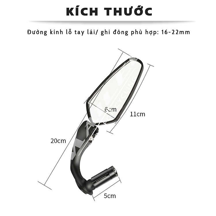 Gương chiếu hậu xe đạp YQ212 mặt phẳng gắn ghi đông phi 16-22mm Mai Lee chính hãng 1 chiếc