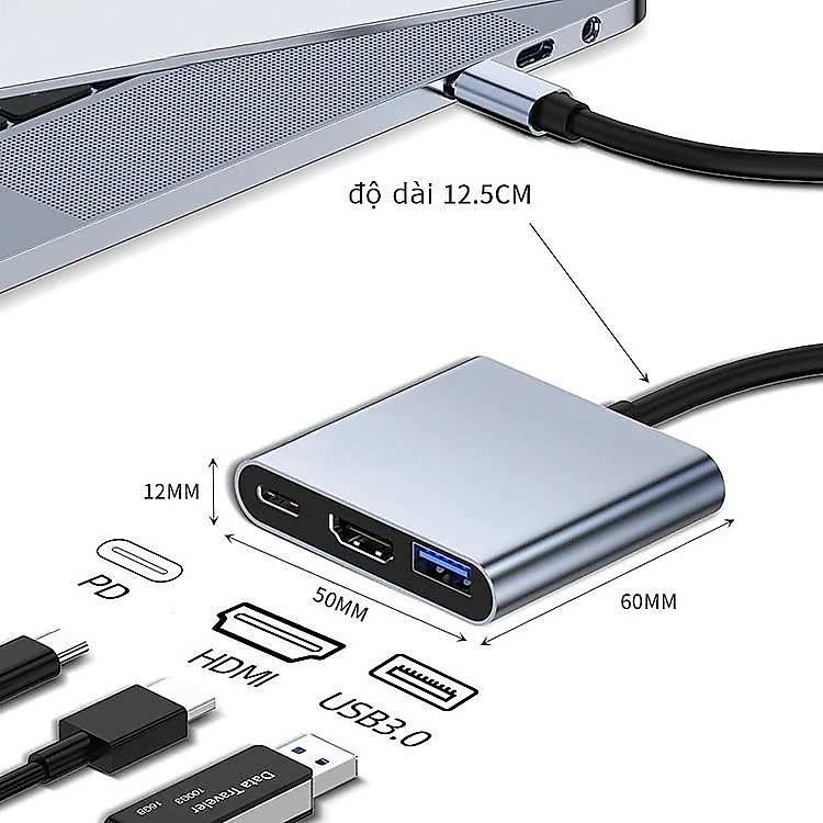 Hub Type-C đa năng tích hợp HDMI 4K truyền tải dữ liệu USB 3.0 nhanh chóng an toàn