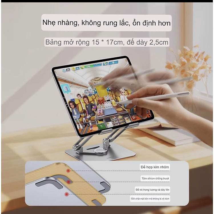 Kệ nhôm xoay 360 độ A181 chuyên dụng cho điện thoại và máy tính bảng độ bền vượt trội