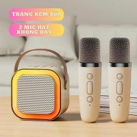 Loa Bluetooth mini kèm 2 micro không dây hát karaoke âm thanh vòm chất lượng cao khử nhiễu tối đa