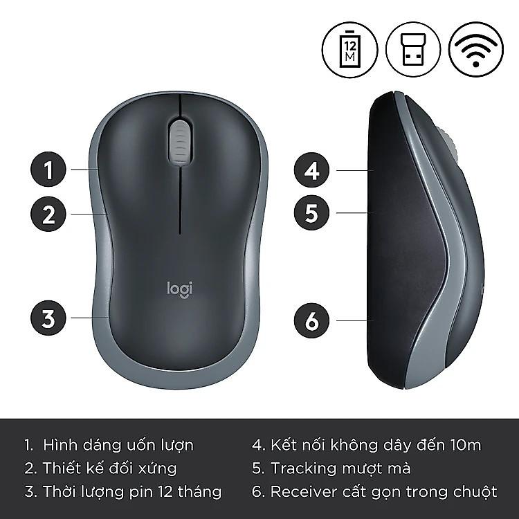 Logitech B175 chuột không dây chính hãng kích thước nhỏ nhắn cầm nắm chắc chắn cho mọi đối tượng