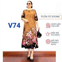 Mẫu đầm trung niên lụa Mango không nhăn xù họa tiết hoa chân sang trọng từ Tuấn Tú Store