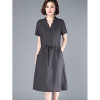 Mẫu váy công sở linen cổ tàu ngắn tay đơn giản nhưng vô cùng tinh tế cho nàng công sở