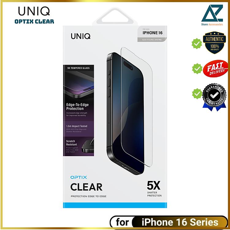 Miếng dán cường lực UNIQ OPTIX CLEAR kèm khung dán tiện lợi cho mọi dòng iPhone 16