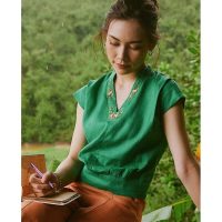 Mua Ngay Áo Linen Thêu Tay TOP218 Bo Tay Liền Cao Cấp Tại Cửa Hàng Hity
