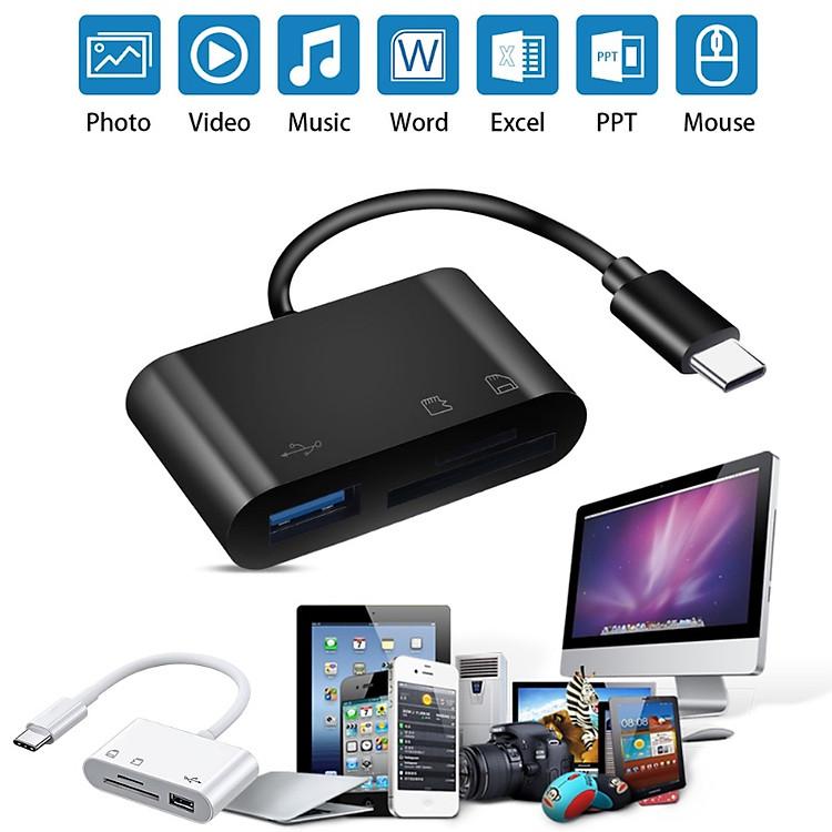 Phụ Kiện Đọc Thẻ Nhớ Đa Năng 3 Trong 1 Type C Cho Cell Phone Tablet Chính Hãng