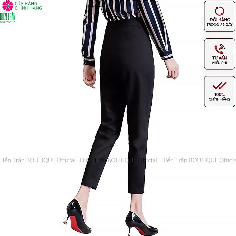 Quần âu nữ Hiền Trần Boutique đen cạp cao phù hợp mọi môi trường từ trường học đến văn phòng