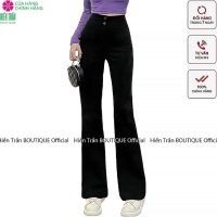 Quần baggy nữ Hiền Trần Boutique lưng cao dáng suông loe vải mềm màu đen cực tôn dáng