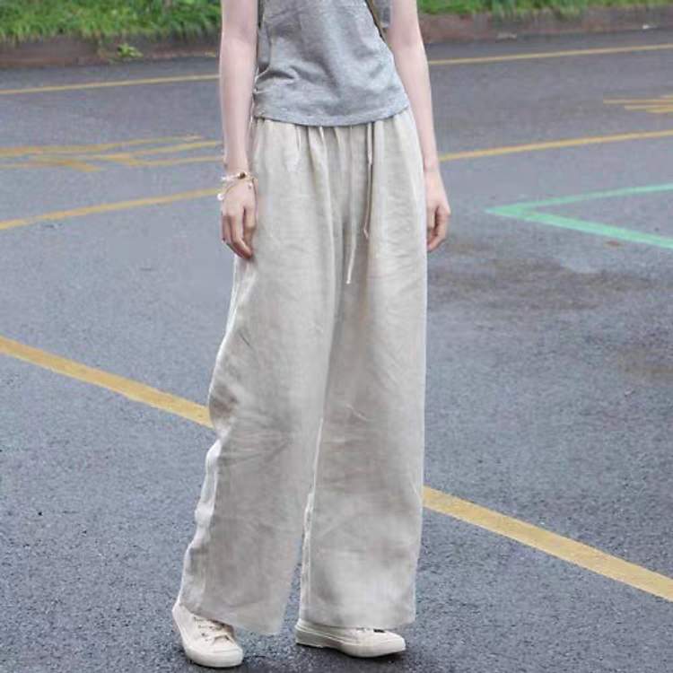Quần dài suông linen thô cao cấp đũng ngắn mang đến vẻ ngoài chỉn chu thanh lịch
