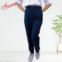 Quần nữ Amazing lưng cao hai nút vải tuyết mưa dày dặn mềm mại màu đen xanh đen