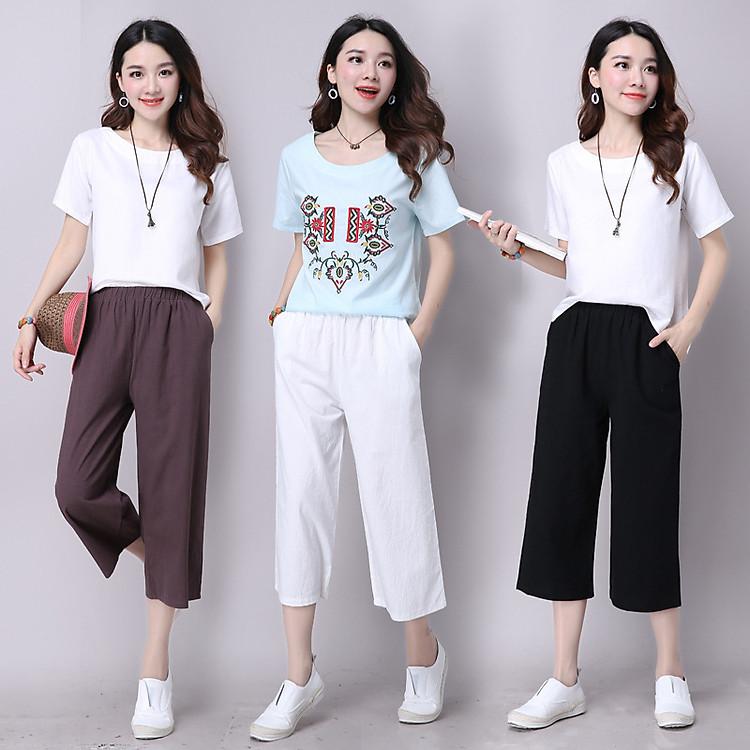 Quần nữ ống suông dáng ngố chất liệu đũi tự nhiên an toàn và êm ái cho làn da