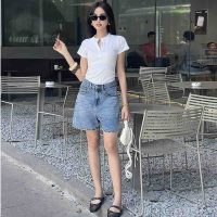 Quần short jean nữ lưng cao regular fit Aaa Jeans Royal Blue co giãn nhẹ nhàng