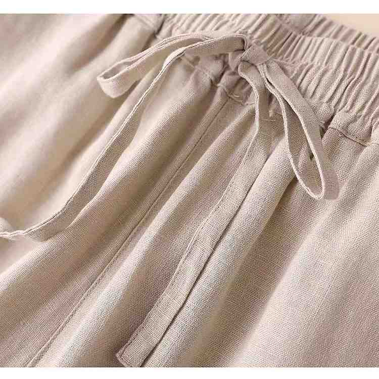 Quần suông nữ trơn cạp chun dây rút Bigsize chất linen đũi Việt mã Qd09