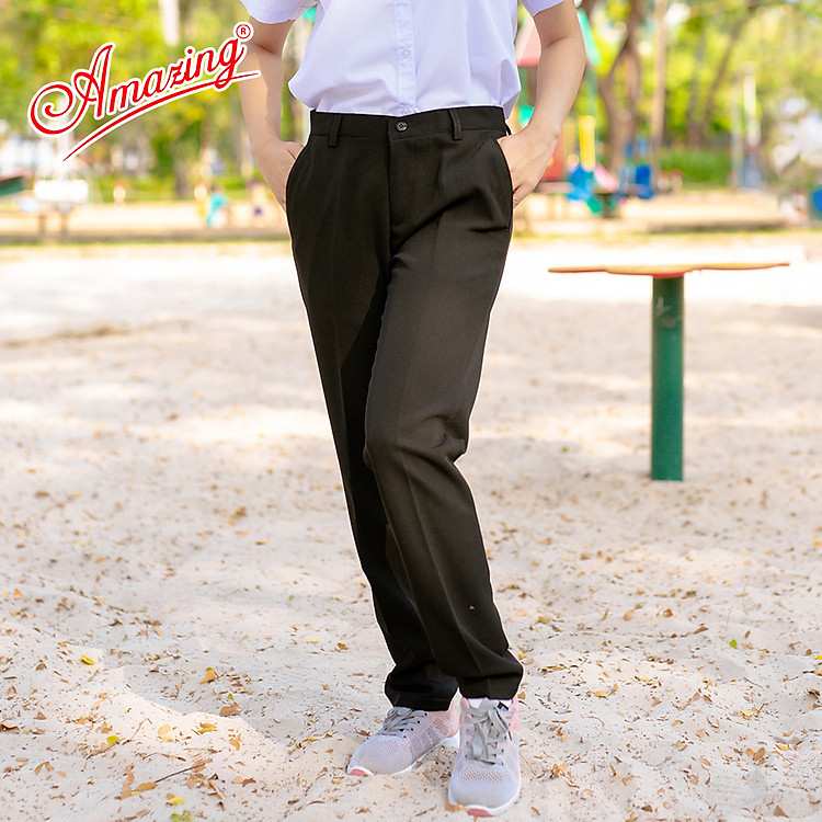 Quần tây nữ Amazing xanh đen thiết kế một nút dáng suông ống đứng hiện đại