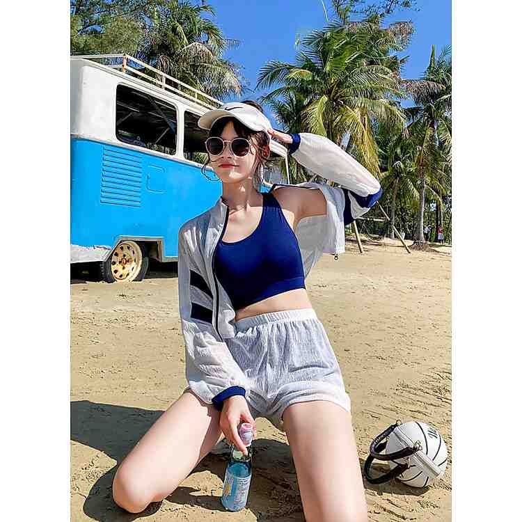 Sắm ngay bộ bikini nữ 2 mảnh kèm áo ren tay dài B12 để đi biển và tập gym