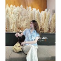 Sản phẩm mới set áo sơ mi caro đũi xốp quần đũi vân mây hai lớp thiết kế có túi