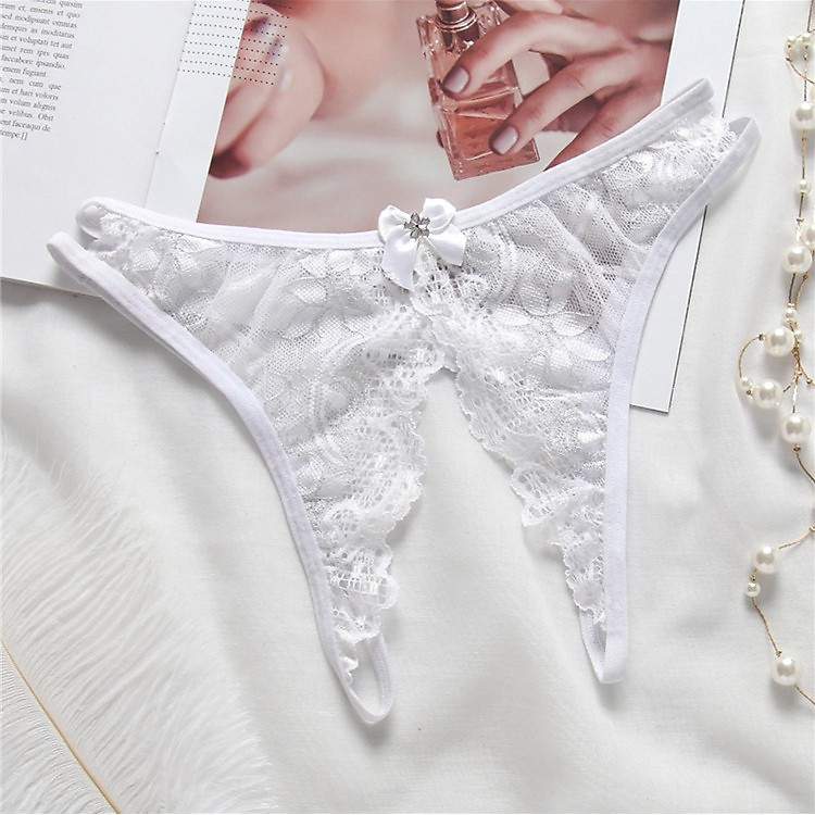 Sản phẩm quần lót ren trắng xuyên thấu đính nơ họa tiết hoa văn tinh tế độc đáo