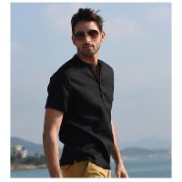 Sơ mi nam linen cổ trụ thiết kế trơn phong cách Hàn Quốc chính hãng Haint Boutique
