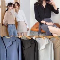 Sơ mi nữ công sở cổ V dài tay dáng lệch tà màu basic nâng tầm phong cách thời trang cá nhân