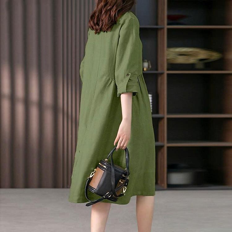 Thời trang Hàn Quốc đầm suông tay lỡ phối cổ sơ mi da207 cho vẻ đẹp trang nhã